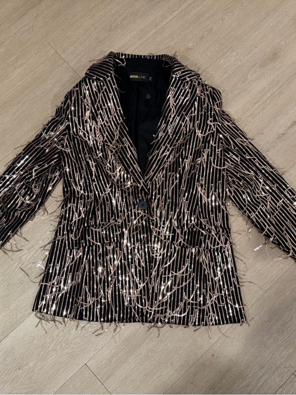 Black Sequin Fringe Blazer Size Large - Picture 3 of 5